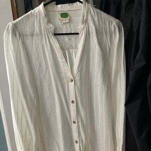 Anthropologie  v-neck cotton blouse. Woven rib detail, semi sheer button up.